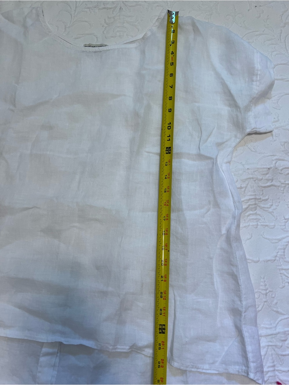 Terzo Millennio White 100% Linen Short-Sleeve Top with Button Detail size Large - Picture 8 of 9